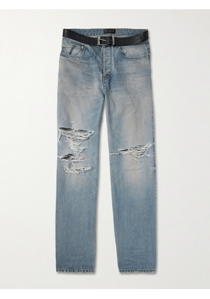 Balenciaga - Straight-Leg Belted Distressed Selvedge Jeans - Men - Blue - XS