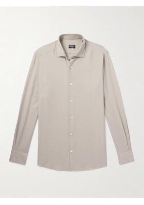 Zegna - Cutaway-Collar Cotton and Cashmere-Blend Twill Shirt - Men - Neutrals - S