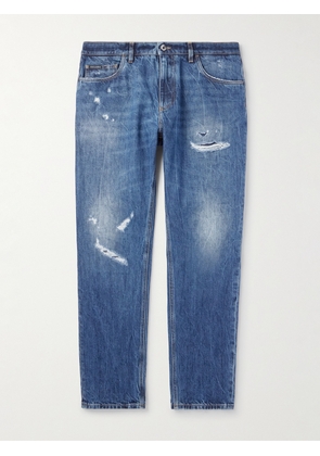 Dolce&Gabbana - Slim-Fit Tapered Logo-Embroidered Distressed Jeans - Men - Blue - IT 46