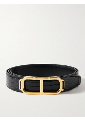 TOM FORD - 3cm Glossed Croc-Effect Leather Belt - Men - Black - EU 80