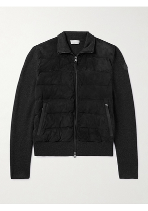 Moncler - Slim-Fit Logo-Appliquéd Leather-Trimmed Quilted Suede and Virgin Wool Down Cardigan - Men - Black - S