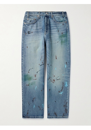 Cherry Los Angeles - Wide-Leg Logo-Embroidered Paint-Splattered Jeans - Men - Blue - UK/US 28
