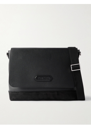 TOM FORD - Suede-Trimmed Full-Grain Leather Messenger Bag - Men - Black