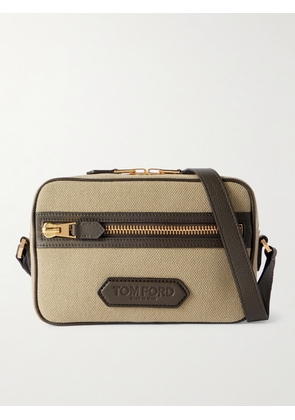 TOM FORD - Logo-Embossed Leather-Trimmed Cotton-Canvas Messenger Bag - Men - Neutrals