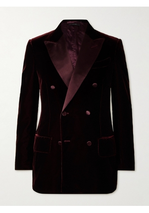 TOM FORD - Dyllan Double-Breasted Satin-Trimmed Velvet Tuxedo Jacket - Men - Burgundy - IT 46