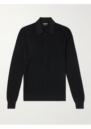 TOM FORD - Ribbed Silk-Blend Polo Shirt - Men - Black - IT 46