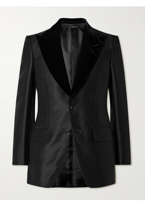 TOM FORD - Velvet-Trimmed Wool, Mohair and Silk-Blend Tuexedo Jacket - Men - Black - IT 46