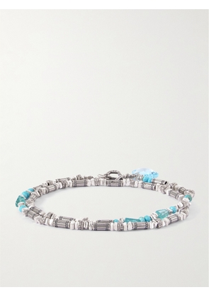 Peyote Bird - Shoreline Silver Multi-Stone Beaded Bracelet - Men - Blue