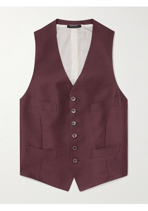 TOM FORD - Dyllan Wool, Mohair and Silk-Blend Twill Waistcoat - Men - Burgundy - IT 48
