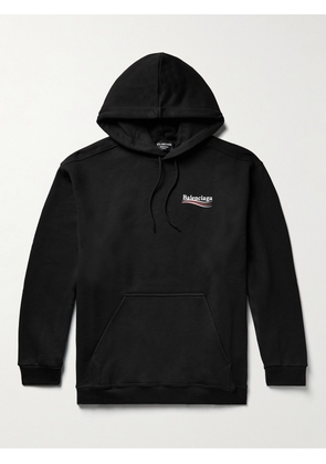 Balenciaga - Logo-Print Cotton-Jersey Hoodie - Men - Black - XS