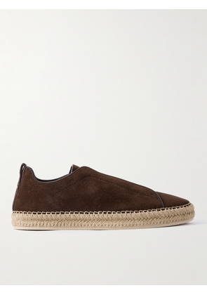Zegna - Triple Stitch™ Leather-Trimmed Suede Slip-On Sneakers - Men - Brown - UK 6