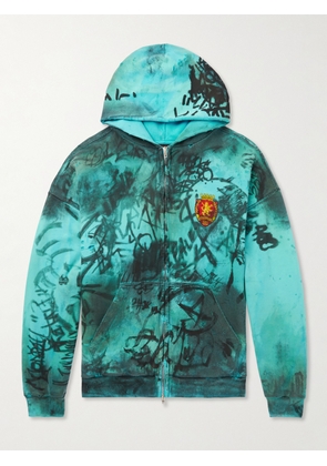 Balenciaga - Logo-Appliquéd Distressed Printed Cotton-Jersey Zip-Up Hoodie - Men - Blue - XXS