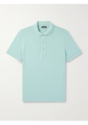 TOM FORD - Slim-Fit Lyocell and Cotton-Blend Piqué Polo Shirt - Men - Blue - IT 44
