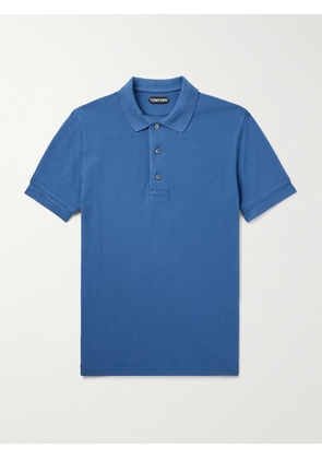 TOM FORD - Slim-Fit Lyocell and Cotton-Blend Piqué Polo Shirt - Men - Blue - IT 44