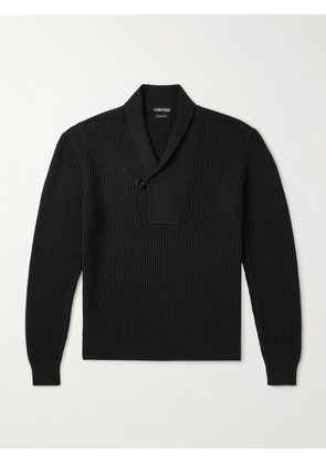 TOM FORD - Slim-Fit Shawl-Collar Ribbed Merino Wool-Blend Half-Placket Sweater - Men - Black - IT 46