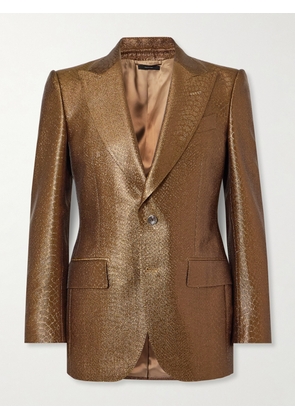 TOM FORD - Slim-Fit Croc-Effect Coated Wool-Blend Tuxedo Jacket - Men - Brown - IT 48