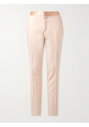 TOM FORD - Tapered Satin-Trimmed Wool and Silk-Blend Twill Tuxedo Trousers - Men - Neutrals - IT 48