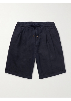 Brunello Cucinelli - Straight-Leg Pleated Linen Drawstring Bermuda Shorts - Men - Blue - IT 44