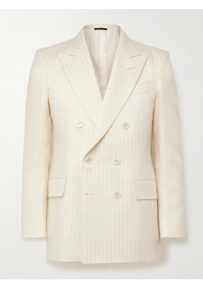 TOM FORD - Dyllan Double-Breasted Metallic Striped Wool-Blend Suit Jacket - Men - Neutrals - IT 48
