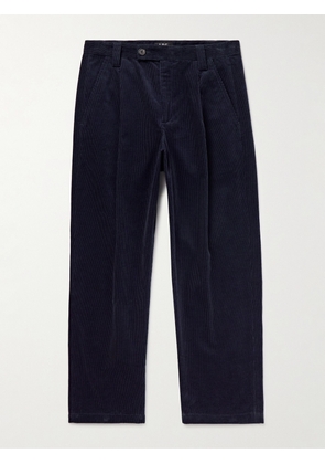 A.P.C. - Renato Tapered Pleated Cotton-Corduroy Trousers - Men - Blue - IT 44
