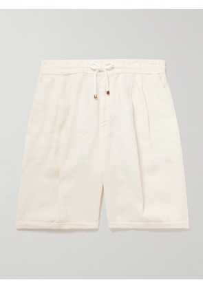 Brunello Cucinelli - Straight-Leg Pleated Linen Drawstring Bermuda Shorts - Men - White - IT 44