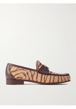 Valentino Garavani - Logo-Embellished Leather-Trimmed Tiger-Print Calf Hair Loafers - Men - Brown - EU 40