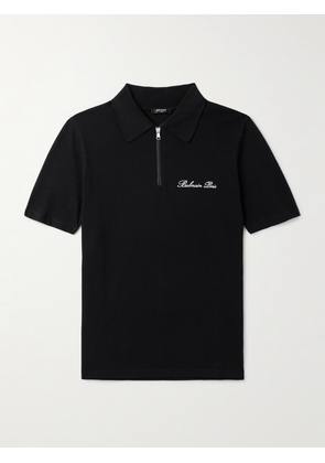 Balmain - Logo-Embroidered Cotton-Piqué Half-Zip Polo Shirt - Men - Black - XS
