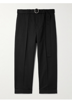 Jil Sander - Cropped Straight-Leg Belted Cotton and Silk-Blend Poplin Trousers - Men - Black - IT 46
