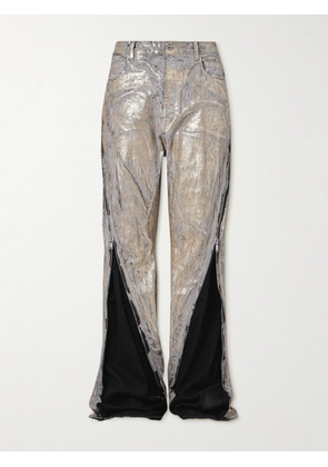 Rick Owens - Bolan Flared Zip-Embellished Distressed Metallic Jeans - Men - Gold - UK/US 30