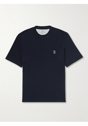 Brunello Cucinelli - Layered Logo-Print Cotton-Jersey T-Shirt - Men - Blue - S