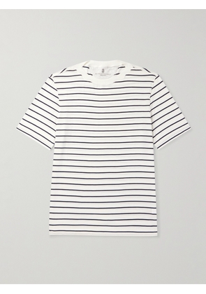 Brunello Cucinelli - Striped Silk and Cotton-Blend Jersey T-Shirt - Men - White - S