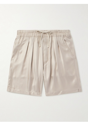 TOM FORD - Straight-Leg Pleated Silk-Twill Shorts - Men - Neutrals - UK/US 30