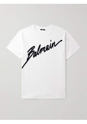 Balmain - Logo-Flocked Cotton-Jersey T-Shirt - Men - White - XS