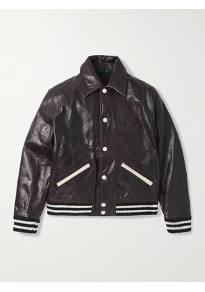 Wales Bonner - Prince Logo-Appliquéd Padded Leather Varsity Jacket - Men - Brown - IT 46