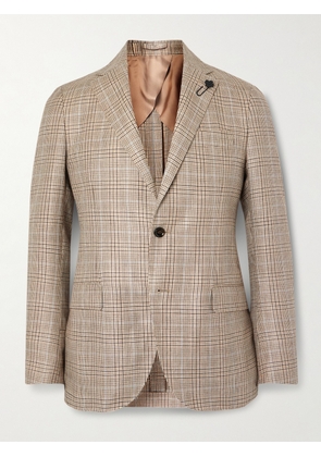 Lardini - Prince of Wales Checked Wool and Linen-Blend Blazer - Men - Brown - IT 46