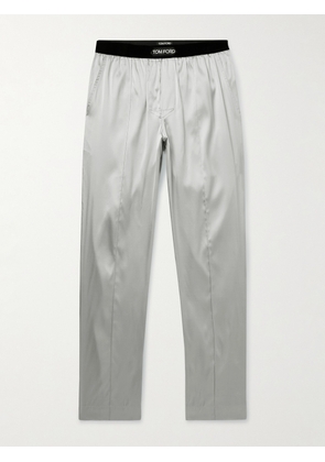 TOM FORD - Velvet-Trimmed Stretch-Silk Satin Pyjama Trousers - Men - Gray - S