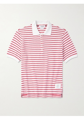Thom Browne - Logo-Appliquéd Striped Waffle-Knit Cotton Polo Shirt - Men - Red - 1