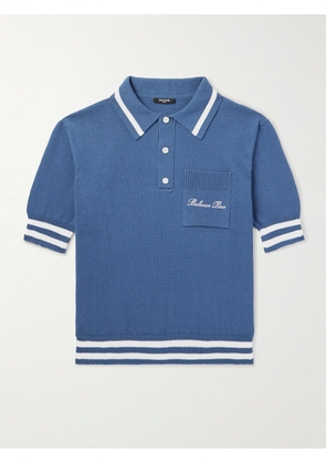 Balmain - Logo-Embroidered Striped Knitted Polo Shirt - Men - Blue - S