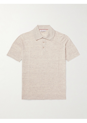 Brunello Cucinelli - Mélange Linen and Cotton-Blend Polo Shirt - Men - Neutrals - 46