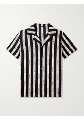 Balmain - Camp-Collar Logo-Print Striped Cotton-Poplin Shirt - Men - Black - IT 44