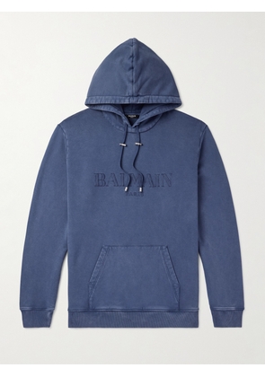 Balmain - Logo-Embroidered Cotton-Jersey Hoodie - Men - Blue - S