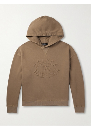 Dolce&Gabbana - Logo-Embossed Cotton-Jersey Hoodie - Men - Brown - XS