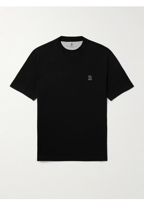 Brunello Cucinelli - Logo-Print Cotton-Jersey T-Shirt - Men - Black - S