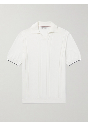 Brunello Cucinelli - Honeycomb-Knit Cotton Polo Shirt - Men - White - IT 46
