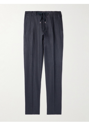 Lardini - Miami Straight-Leg Pleated Linen-Twill Drawstring Trousers - Men - Blue - IT 46