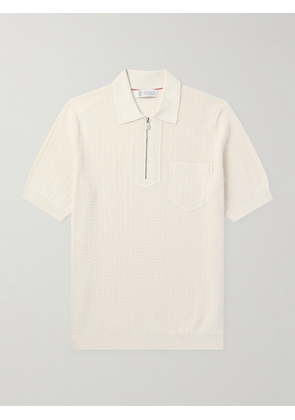 Brunello Cucinelli - Ribbed Cotton Half-Zip Polo Shirt - Men - Neutrals - IT 46