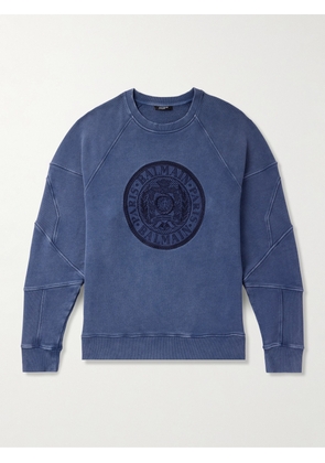 Balmain - Logo-Embroidered Cotton-Jersey Sweatshirt - Men - Blue - S