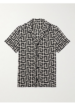Balmain - Camp-Collar Logo-Print Satin Shirt - Men - Black - IT 44
