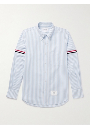 Thom Browne - Button-Down Collar Grosgrain-Trimmed Striped Cotton-Voile Shirt - Men - Blue - 0