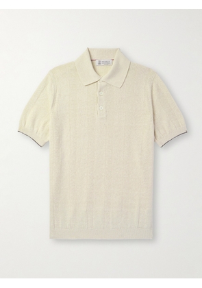 Brunello Cucinelli - Ribbed Linen and Cotton-Blend Polo Shirt - Men - Neutrals - IT 46
